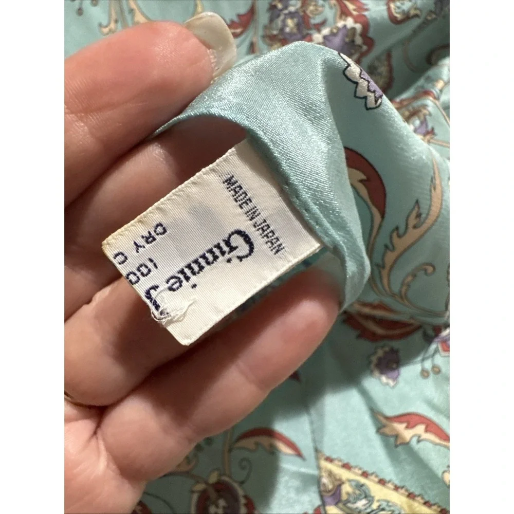ginnie johansen 100% Silk Scarf Light Blue Floral Pattern Vintage Made In Japan